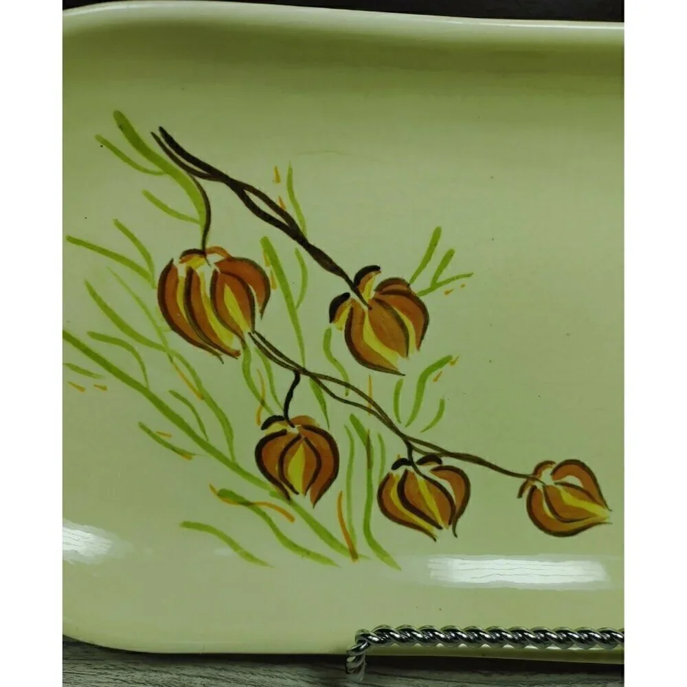 Red Wing Hand Painted Yellow Floral Dinnerware Curved Platter Stamp Rolling Tray